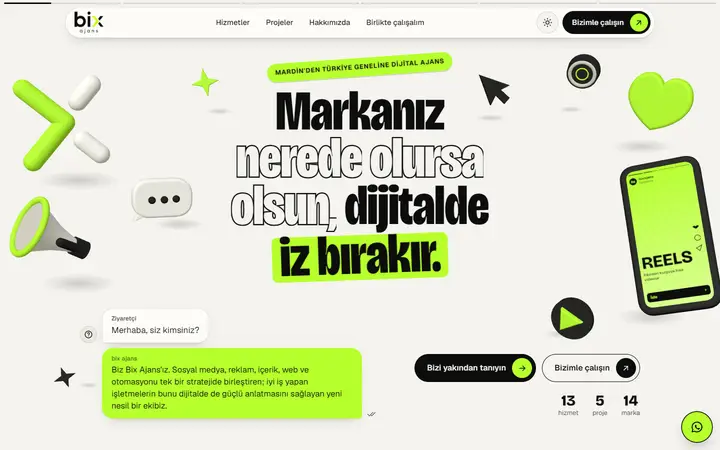 Bix Ajans home page in light mode on desktop