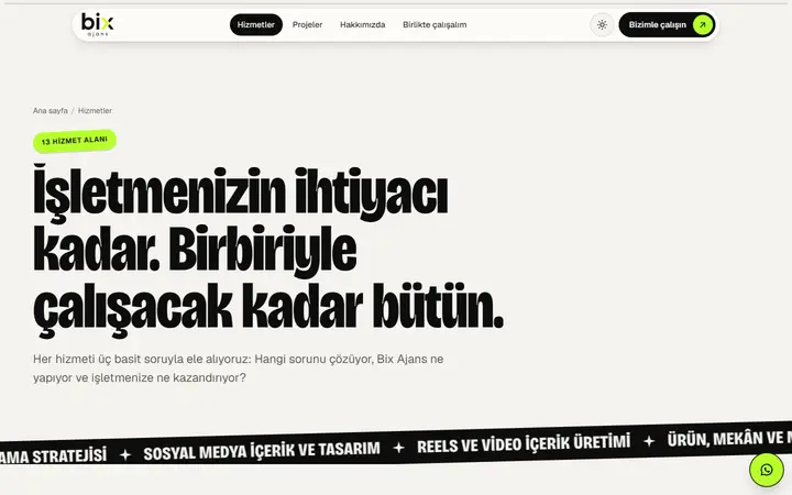 Bix Ajans services page